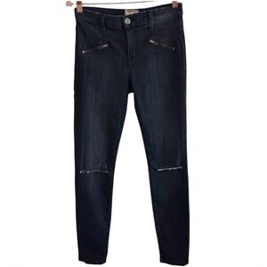 Current/Elliott Dark Wash Skinny Jeans Size 27 Zip Pocket Distressed Knees